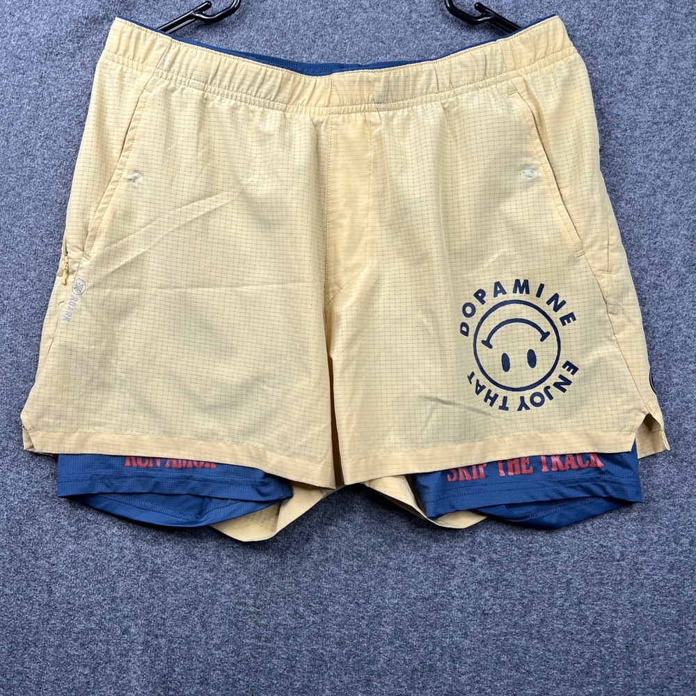 Roark Run Amok Shorts Mens Large Yellow Blue Dopamine 2-in-1 Running Athletic